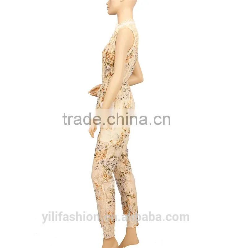 2015 hot sale floral printing suits,woman sleeveless blouse and long pants