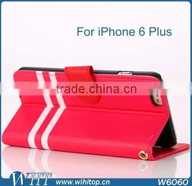 Case For iPhone 6 Plus Wallet Leather Case + Strips Color Mix Design With Card Slots PU Leather