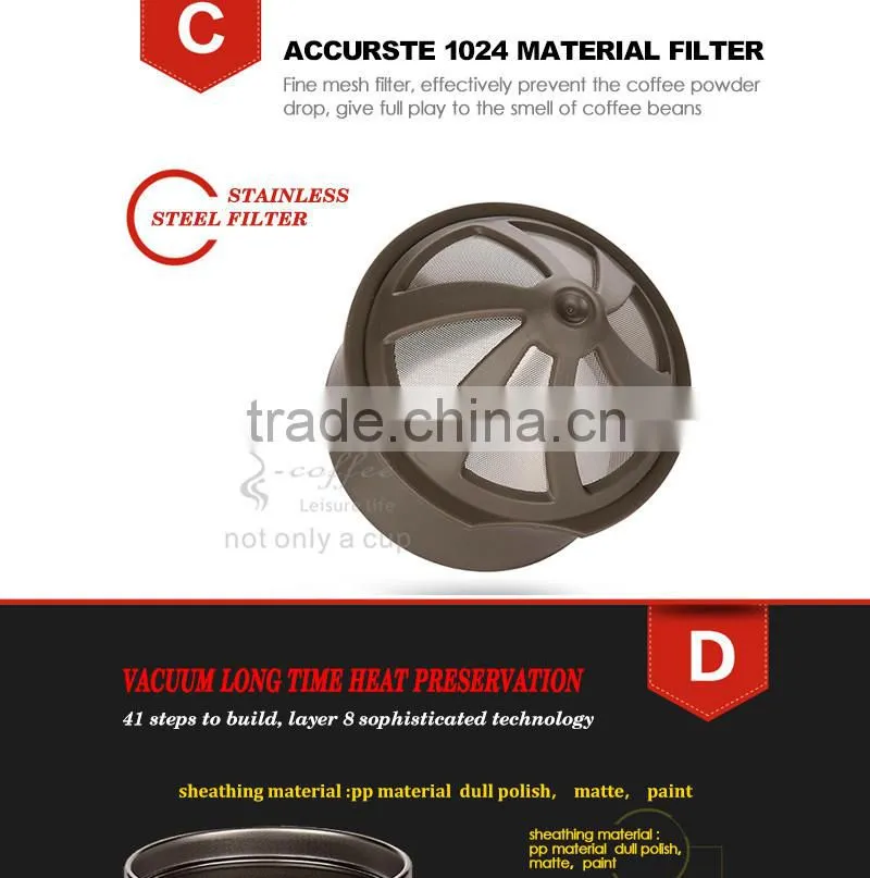 Eco BPA thermo Portable coffee maker with double wall stainless steel tumbler