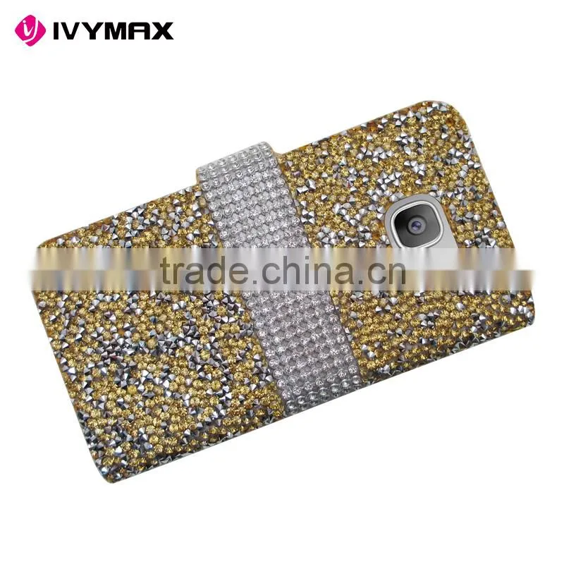 IVYMAX Luxury Glitter Bling Crystal Diamond PU Leather Wallet Case For Samsung Galaxy S7 Card Slots Cover