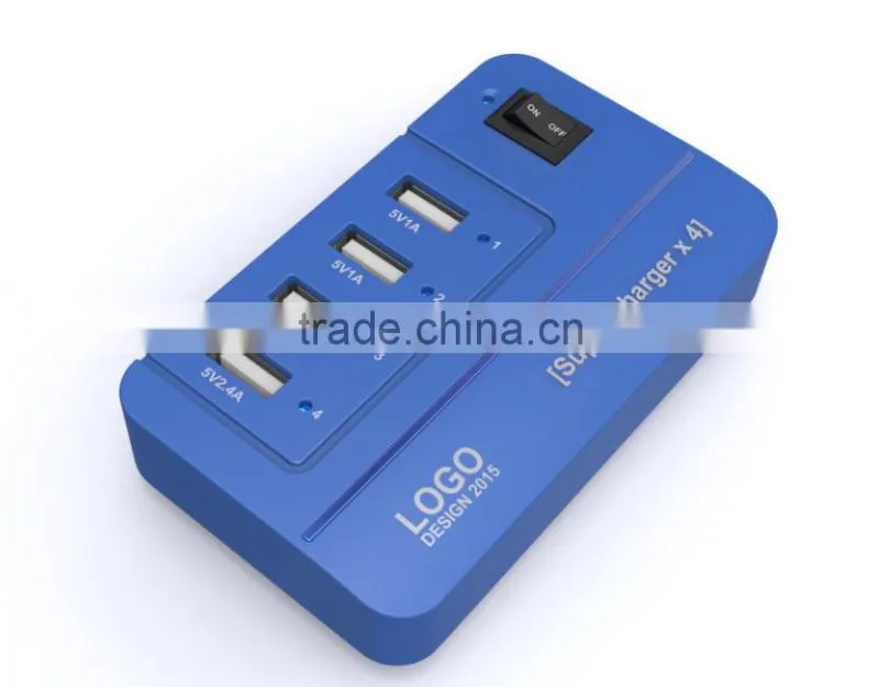 2015 NEW 20W 5V4A 4 Ports High Speed Desktop USB Wall and Travel Charger with Power IQ Technology(White)