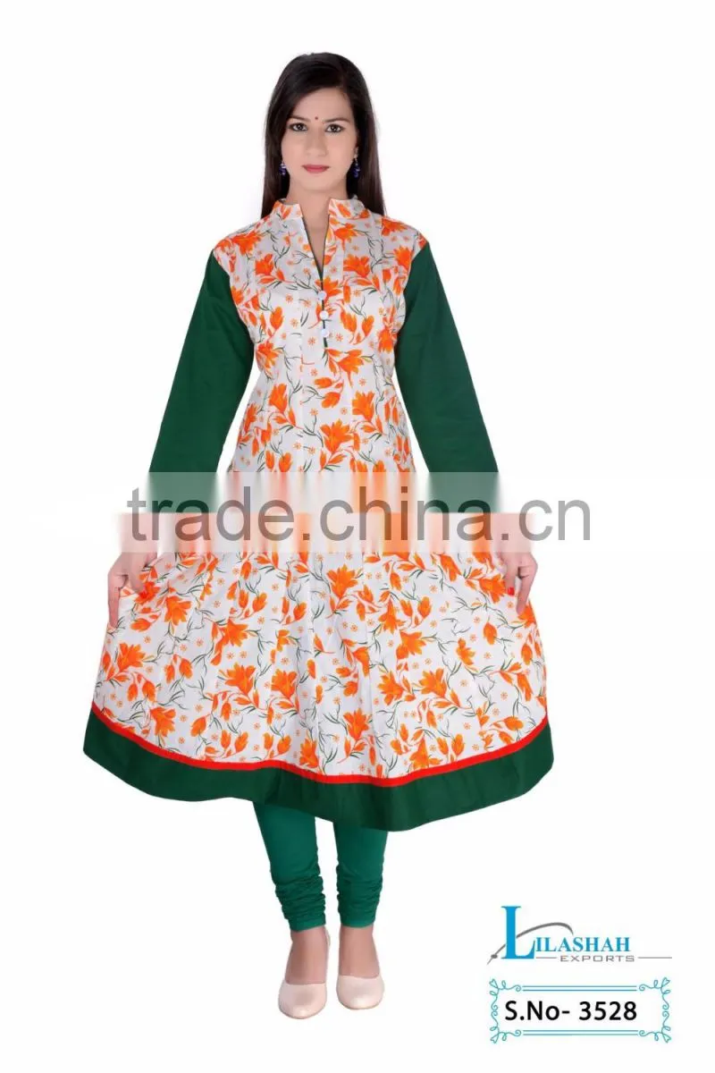 Cotton Anarkali Jaipuri Kurti Vestido Styles Ropa Ladies Garments cotton plain with printed women's short dresses 3528