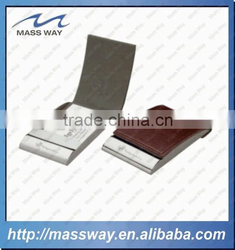 luxury fashion business credit metal PU brown leather pocket card holder