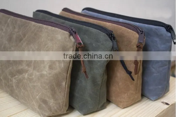 custom high quality waxed canvas zipper pouch Unisex