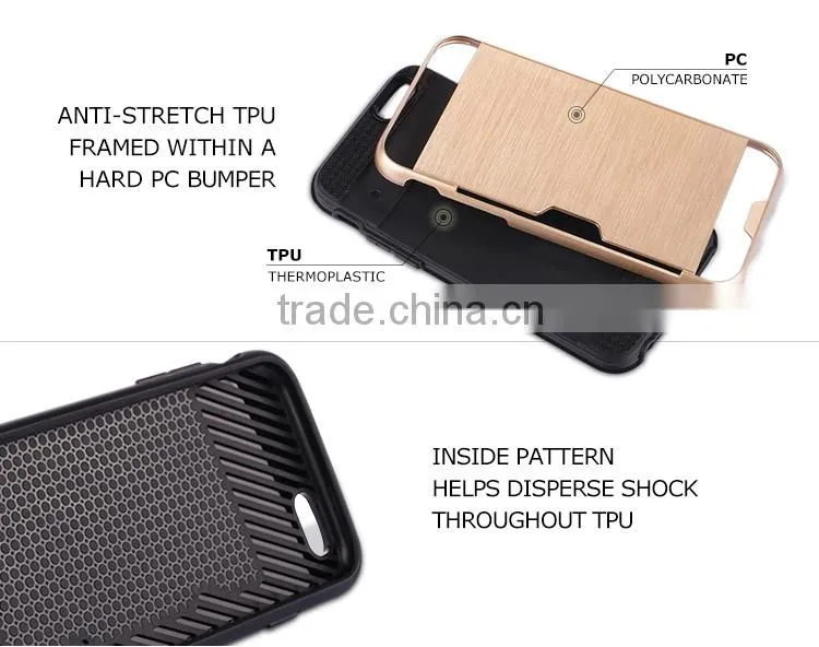 Free sample mobile phone cover case pc wiredrawing tpu hybrid case smartphone with card holder for Iphone6 6s plus case