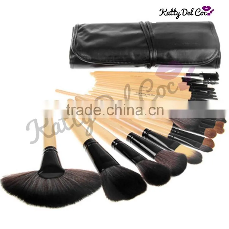 wood color 24pcs makeup brush Professional 24pcs custom logo makeup brushes set PU bag