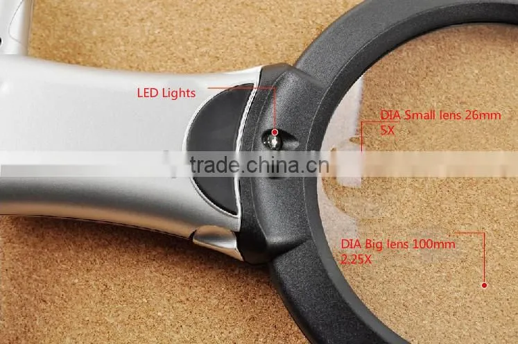 Desktop LED magnifier /Magnifying Glass With Folding Stand And LED Light