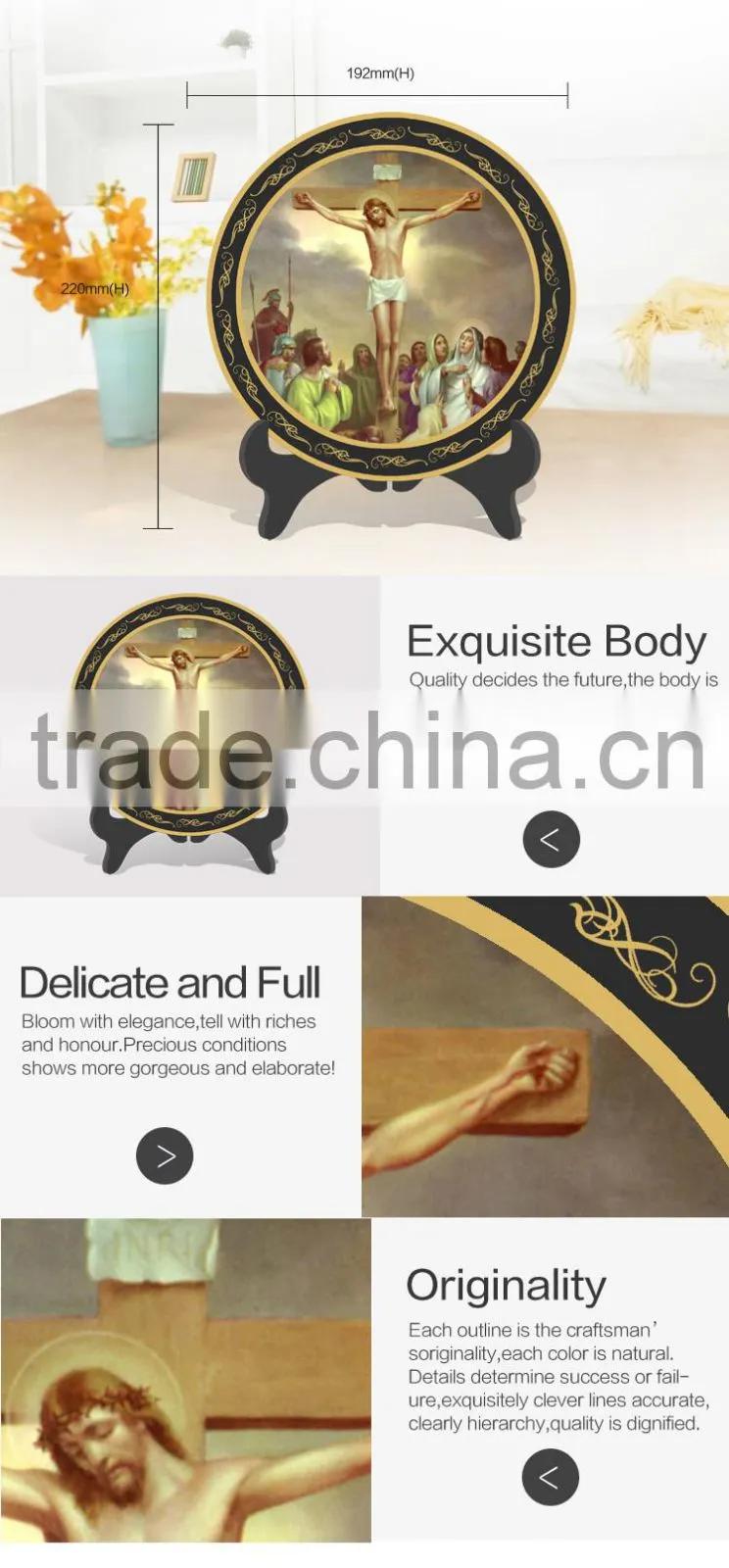 Wholesale activated carbon crafts Christian souvenir Jesus cross plate shape ornaments
