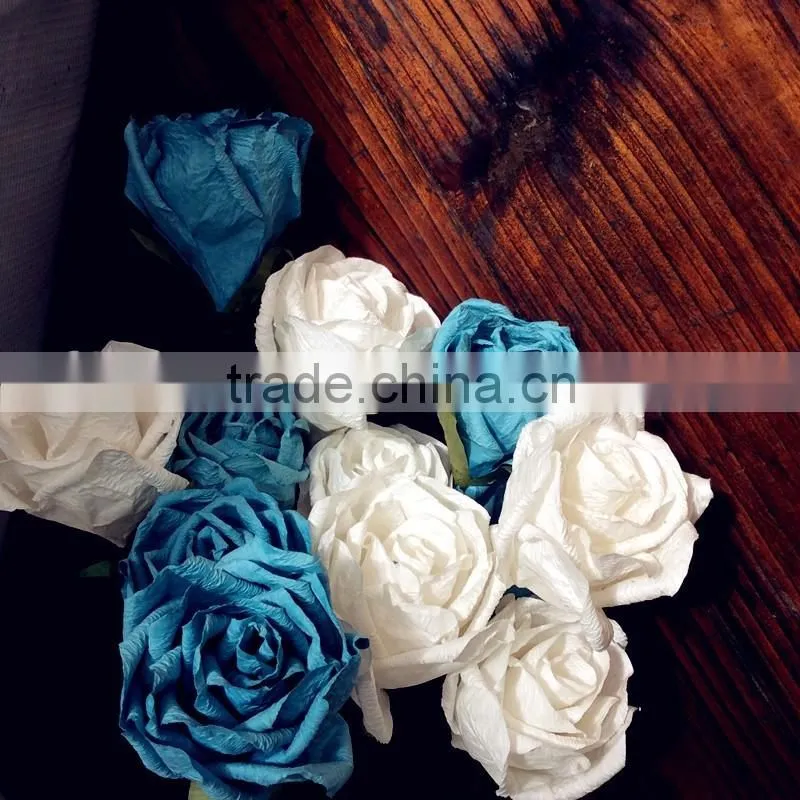 wedding decoration rose, blue & white crepe paper rose, party decoration rose