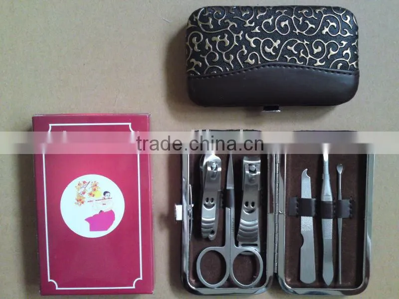 MRT-028 6pcs PU bag with colored box stainless steel small manicure sets