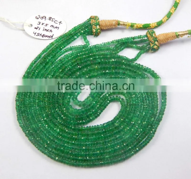 Natural Zambian emerald beads 4 strand necklace gift for love