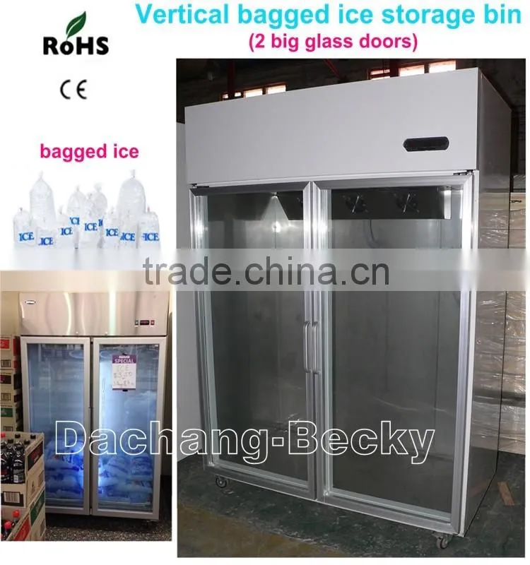 Upright ice merchandiser with 2-glass door bagged ice storage bin temp -12degree C