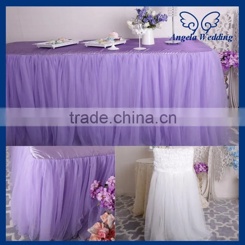 SK005L New arrival puffy banquet bridal 6ft rectangle tutu Custom made ruffled lilac tulle table skirt