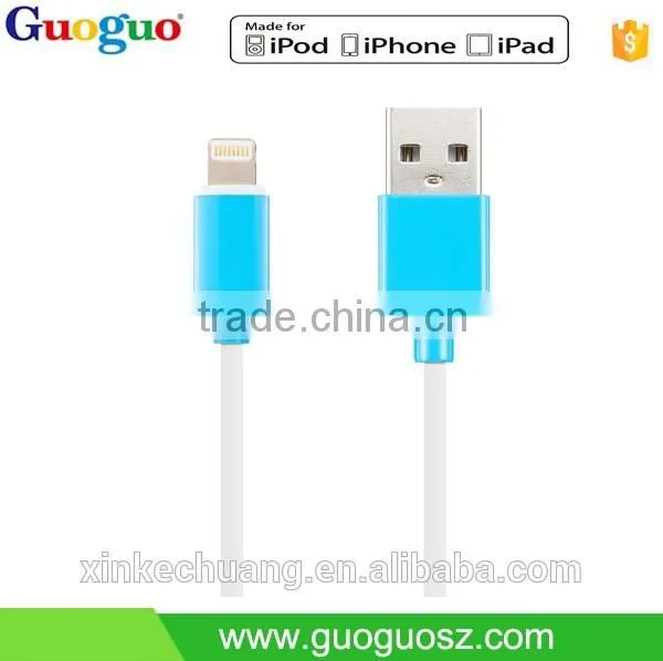 High quality cololful normal injection 8 pin tranfer data mfi usb cable for iphone7