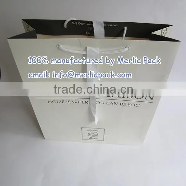 Matte White Paper Bag with Grosgrain ribbon Home Household Supplies Bag