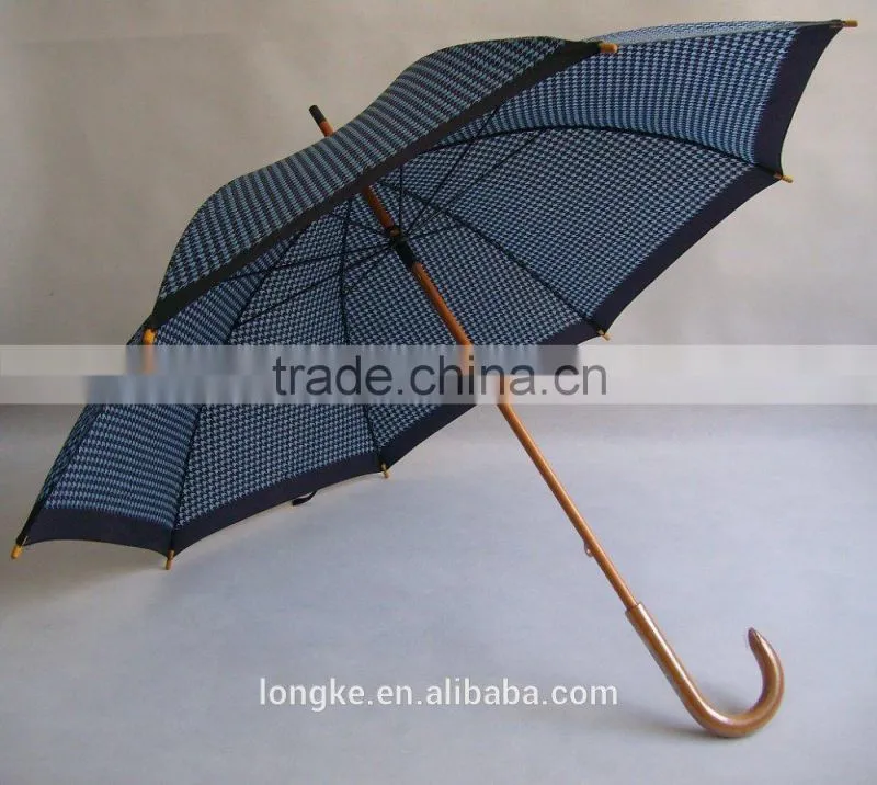 wooden umbrella simple and elegant checked design wood umbrella pole