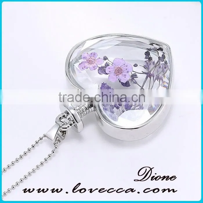 2016 Hot Fashion New Glass Bottom Necklace With Real Flower