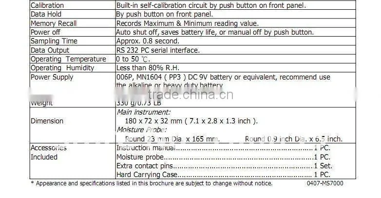 HOT SELL 9%-30%,9 material species memory,separate Pin type probe Moisture Meter MS-7000
