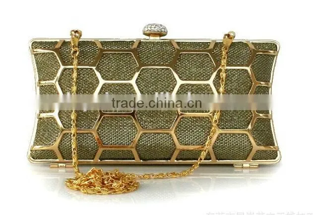 2014 leather with metal hollow evening bags fashion clutch Evening Bag