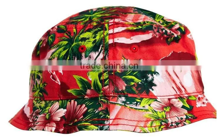 Red blank print pattern bucket hat cotton floral custom printed bucket hats