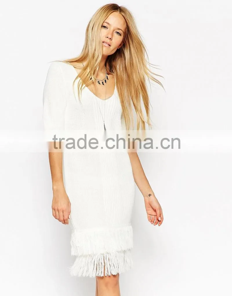High fashion design sexy women sweater dress knitting dress fringing dress