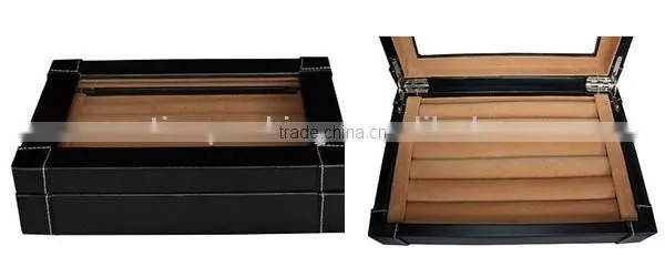 wholesale leather cufflink display box with glass lid
