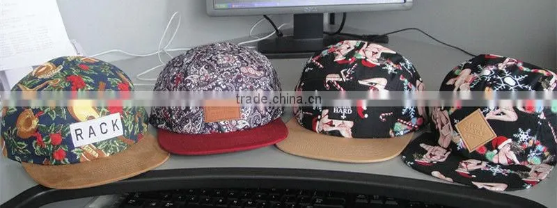 Custom 5 Panel Caps Snapback Hat With Suede Brim 5 Panel Cap