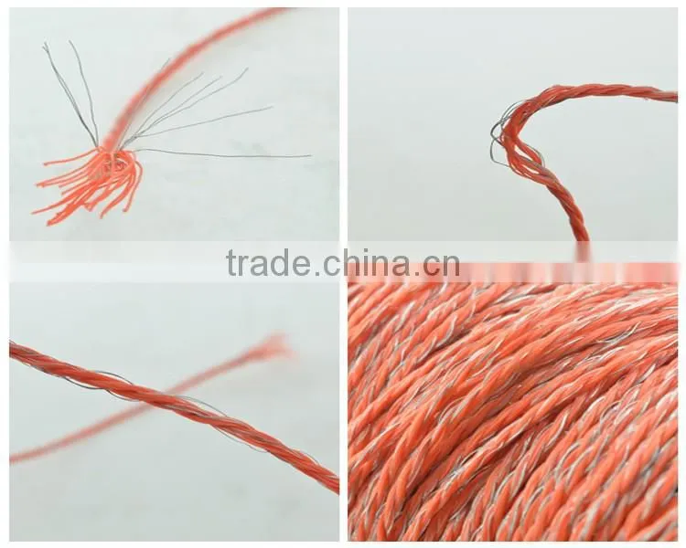 China Manufacturer electric fence PE fence poly rope with stainless steel wire for sheep fence