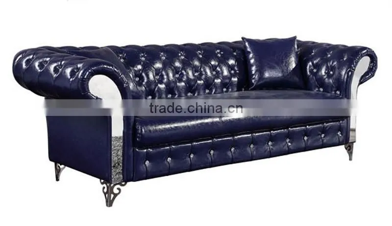 chesterfield mazarine genuine leather sofa designs with crystal buttons stainless steel legs SF006