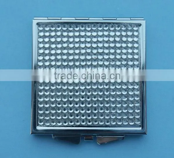 Folding square shape metal travel bling pocket cosmetic mirror