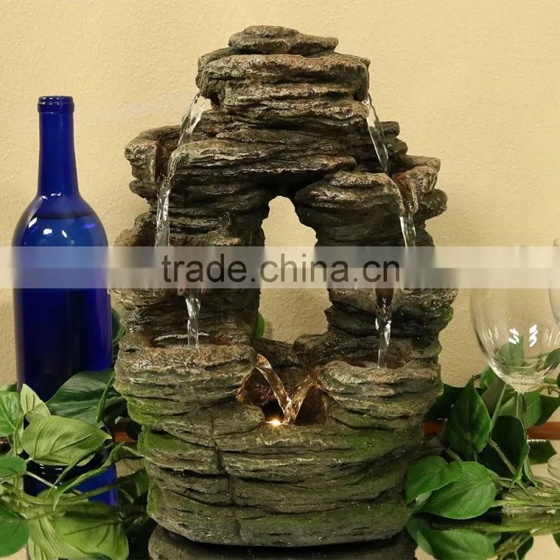 Split Mossy Rock Falls Tabletop Water Fountain with LED Light