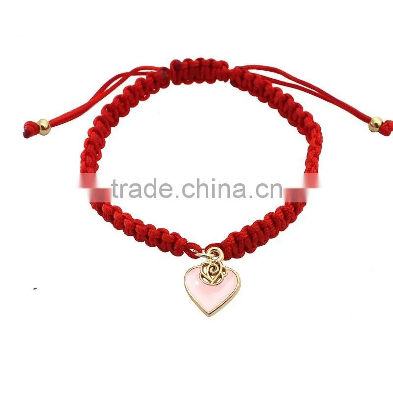 enamel gold heart charm handwoven bracelet adjustable braided macrame bracelet promotional friendship bracelet