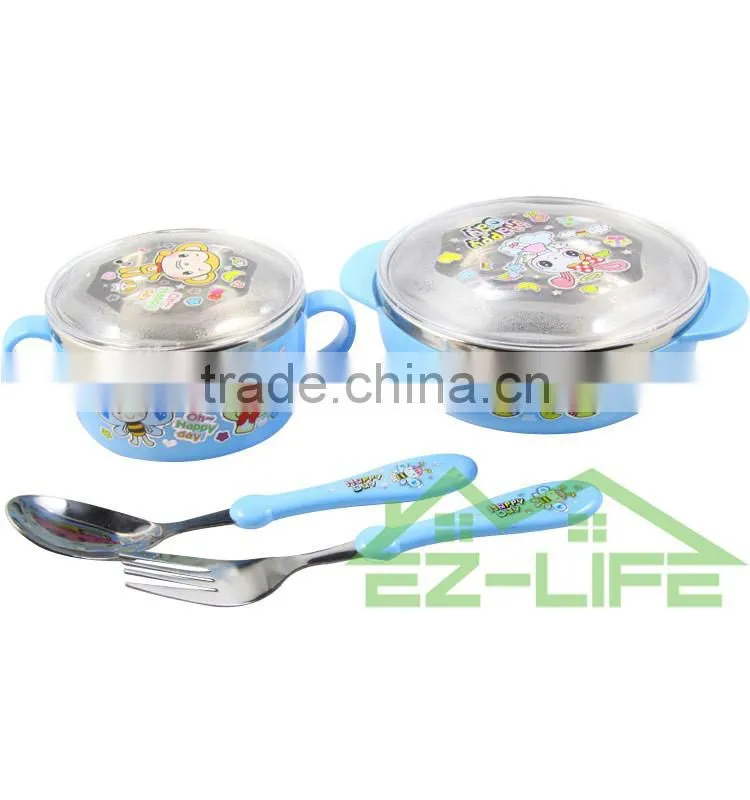 shockproof stainless steel baby feeding bowls soup bowl spoon and fork baby tableware set