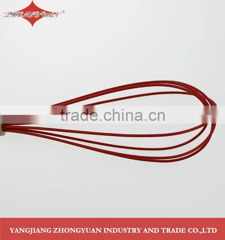 Best quality 12" Silicone coated wires egg whisk with wooden handle