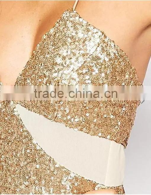 Guangzhou clothing OEM Golden Sequin Mini Dress Sexy Women Dress China Photos