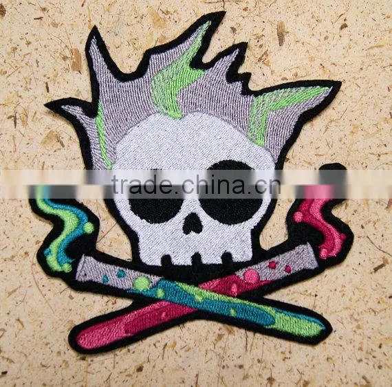 Custom high quality embroidered creative skulls patch for clothes embroidery patch made in china choose size/color