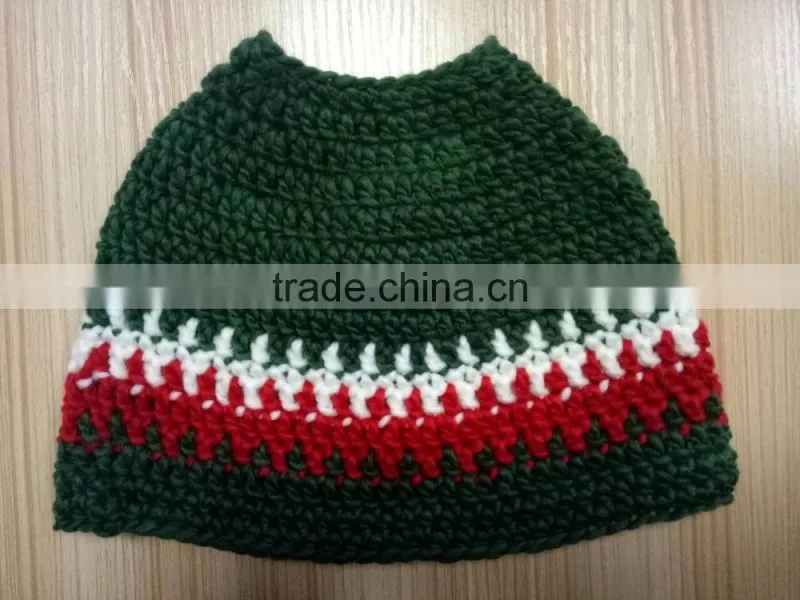 Dark Green Mulit Color Hat For Messy Bun Beanies