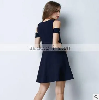 2016 Hot selling europe style lady one piece dress pure color knitting dress