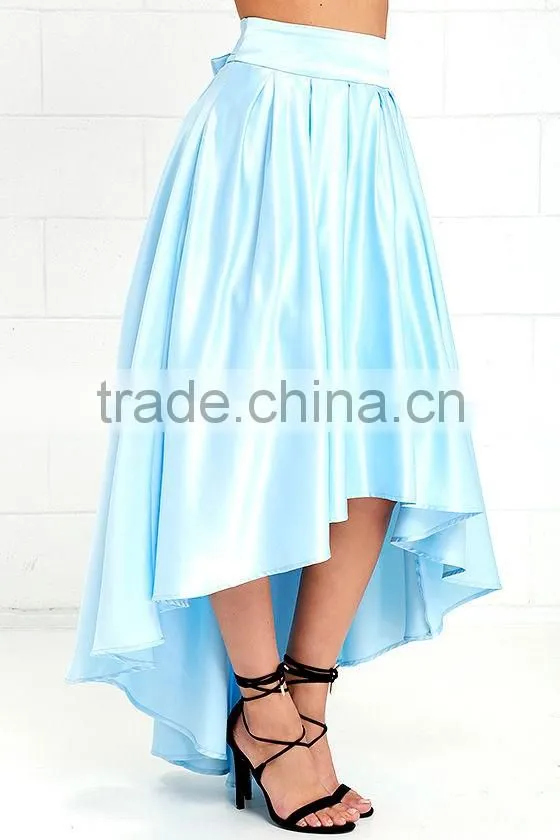 Latest banded waist pleated skirt fashion high low design maxi skirt 2016