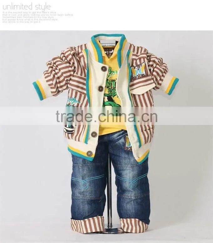 2016 New Autumn And Spring Yellow Boys Clothes Set 3Pcs: Jacket and T Shirt and Jean Pants Clothing 100% Same Like Picture