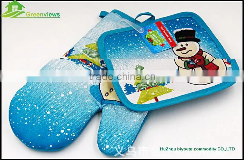 Christmas style cotton kitchen oven glove kitchen printed cotton insulation pad two-piece insulation gloves GVJMX01