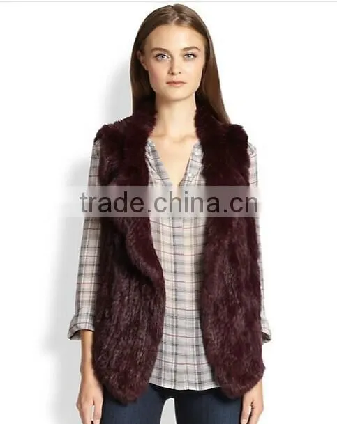 YR321 New RU Design Turn-down Collar Real Natural Knitted Rabbit Fur Vest