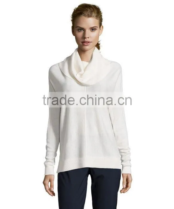 Womens White Wool Knit Cowl Neck Winter Sweater