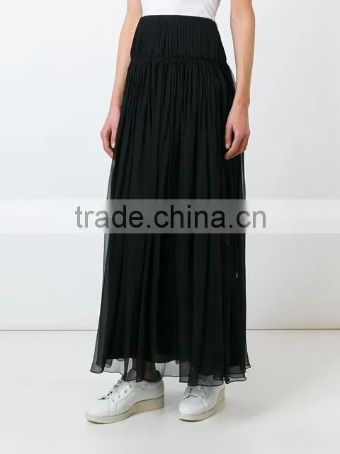 Custom Women 100% Silk Black Pleated Skirts,Fashion Summer Clothes Silk Pleated Skirts For Women