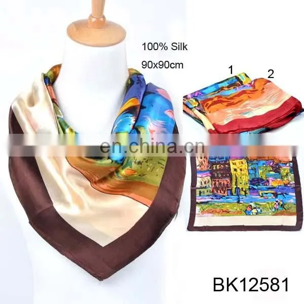 HIght Quality Digital Print Lady Wholesale Suquare Custom Silk Printed Scarf