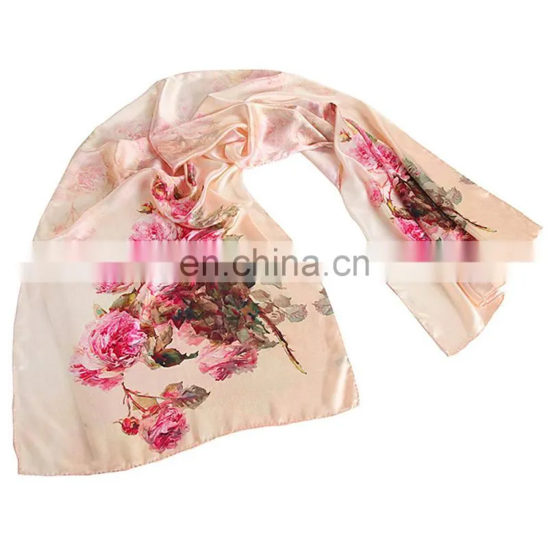 chinese large flowers women and girls silk scraf