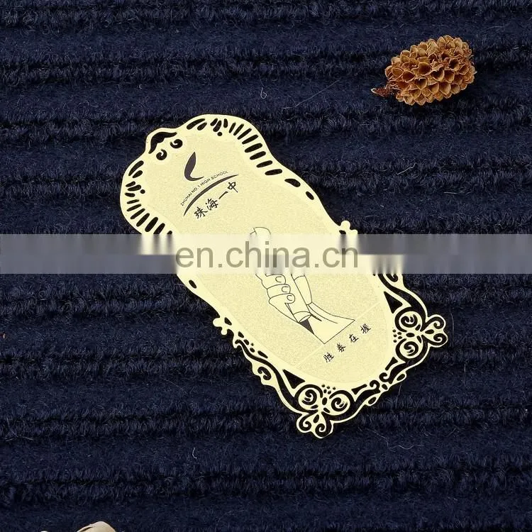 promotional gifts customized corrosion logo matte gold color wholesalse bookmark