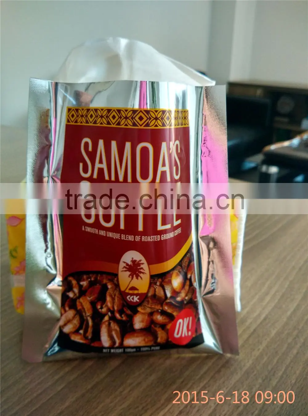 Three sides sealed laminated plastic coffee bags