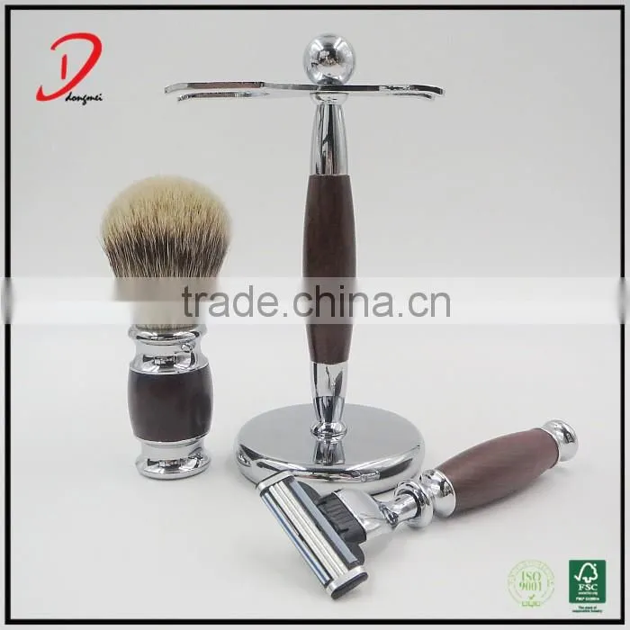 High quality silvertip badger hair shaving brush shaving stand and razor metal shaving brush set