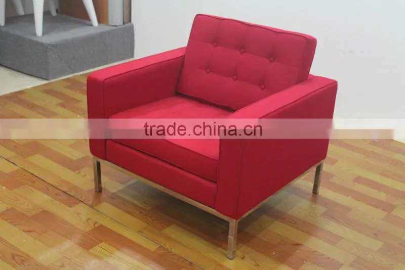 Replica PU leather red color One seater Florence Knoll sofa by Florence Knoll